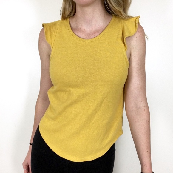 Madewell | Mustard Yellow Ruffle-Sleeve Tank Top - Picture 1 of 8